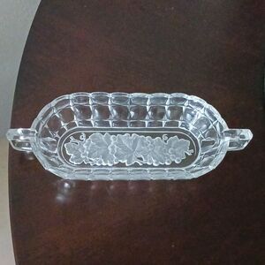 Oval glass dish with handle /jewerly dish /sauce dish